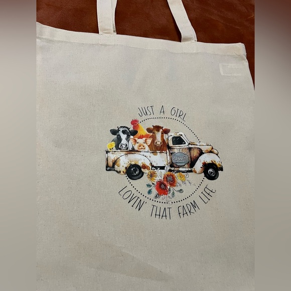 Just A Girl Lovin That Farm Life Tote Bag 🐮🐷🐓 - Picture 3 of 5